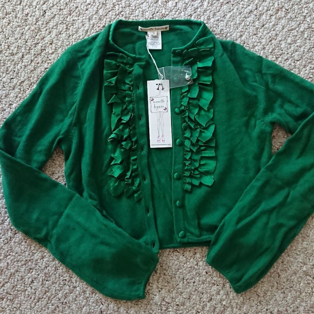 Nanette Lepore runaway love 100% cashmere cardigan in emerald green size XS
